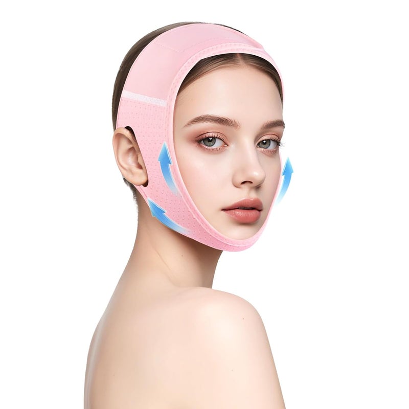 Skqi Face Lift V Line Lifting Jawline Shaper Chin Strap for Sleeping, Women Skin Sagging, Mouth Breath Jaw Retraction (Pink) - Image 1